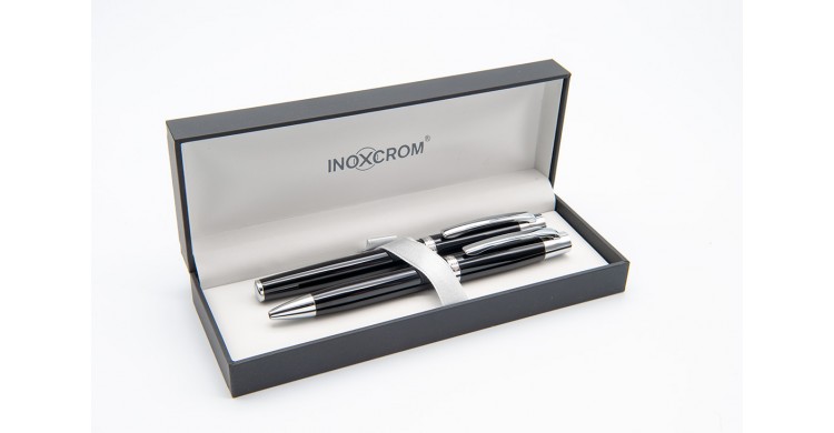 Inoxcrom Arc ballpen & fountain pen set black lacquered
