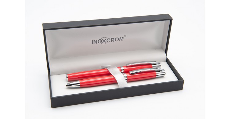 Inoxcrom Arc ballpen & fountain pen set, lacquered in crimson