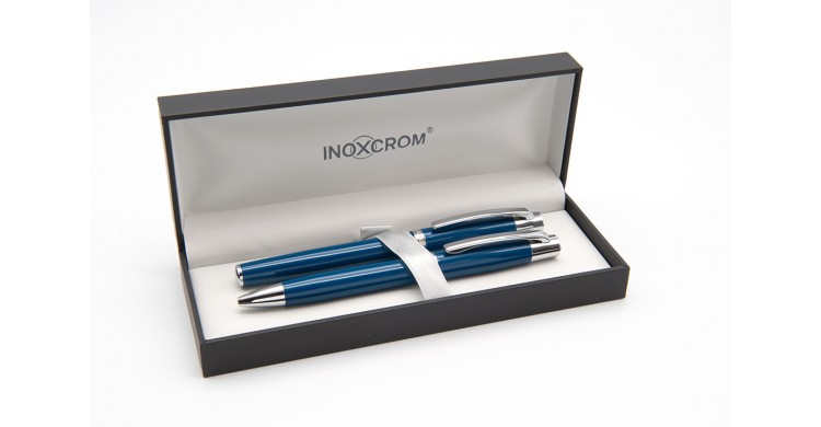 Inoxcrom Arc ballpen & fountain pen set, lacquered in royal blue